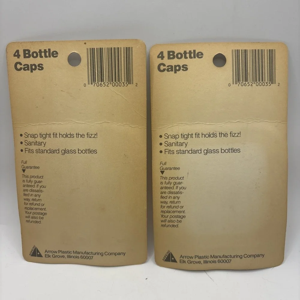 Vtg 1970s Arrow Plastics FIZZY Bottle Caps NOS Sealed Lot Of 2 USA #00035 Prop